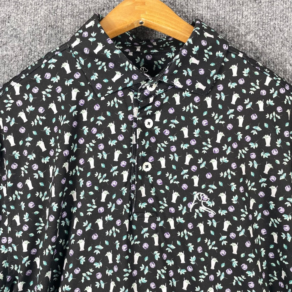 Rhoback Black Polo with White, Lavender and Mint Floral Print